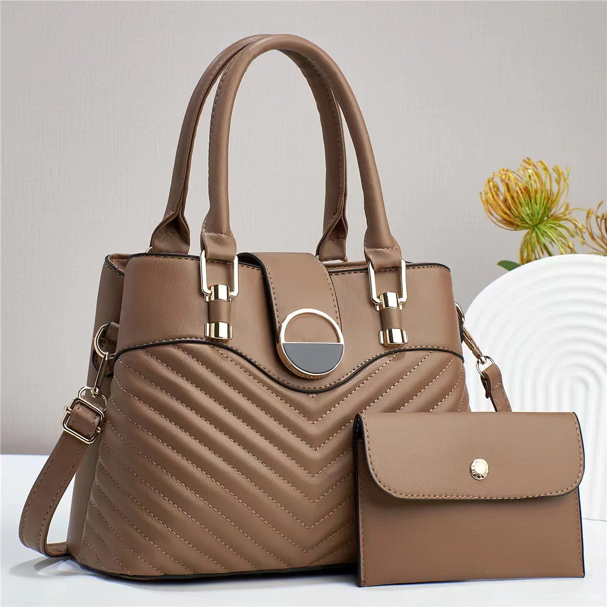 2pcs/set Casual Tote with Handbag Wallet for Women Crossbody Bag Luxury Designer Female Shoulder Bags Leisure Shopping Traveling