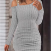 Metal Chain Solid Color Slim Dresses Women's Long Sleeved Sloping Collar Off Shoulder Dress Sexy Elegant Autumn Dress