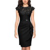 Women's Elegant Floral Lace Ruffle Cap Sleeve Cocktail Party Knee Length Dress