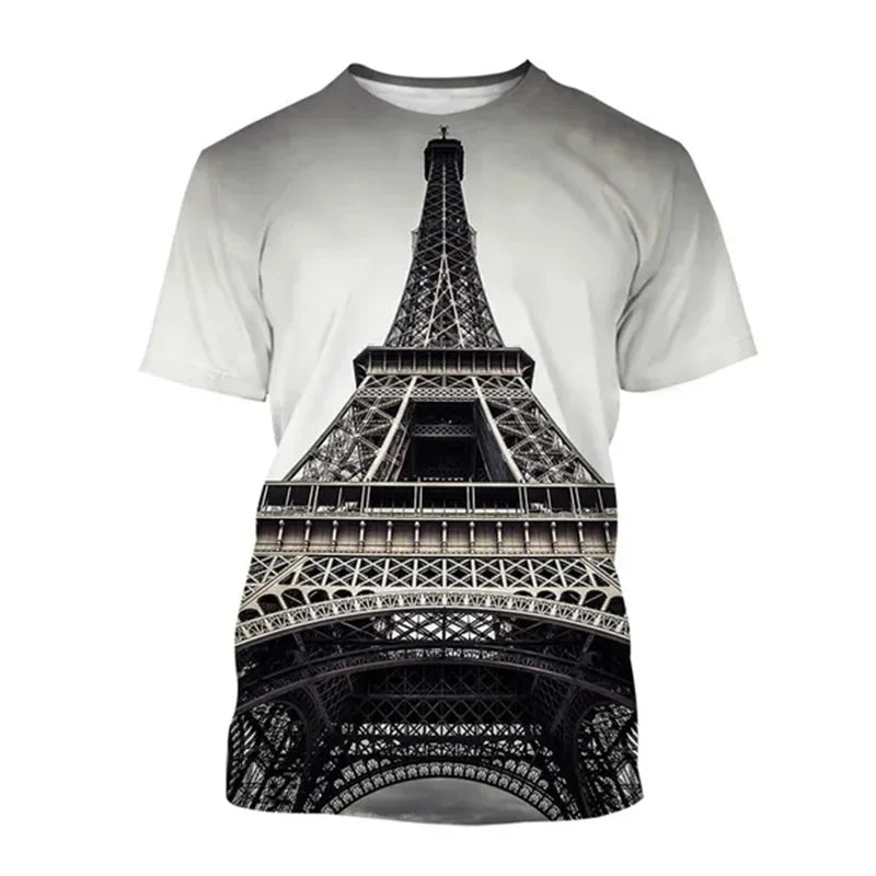 Paris Eiffel Tower Graphic T-shirt Men Women 3d Printed France Tees Tops Summer Casual Short Sleeve Oversized Tshirts Gift