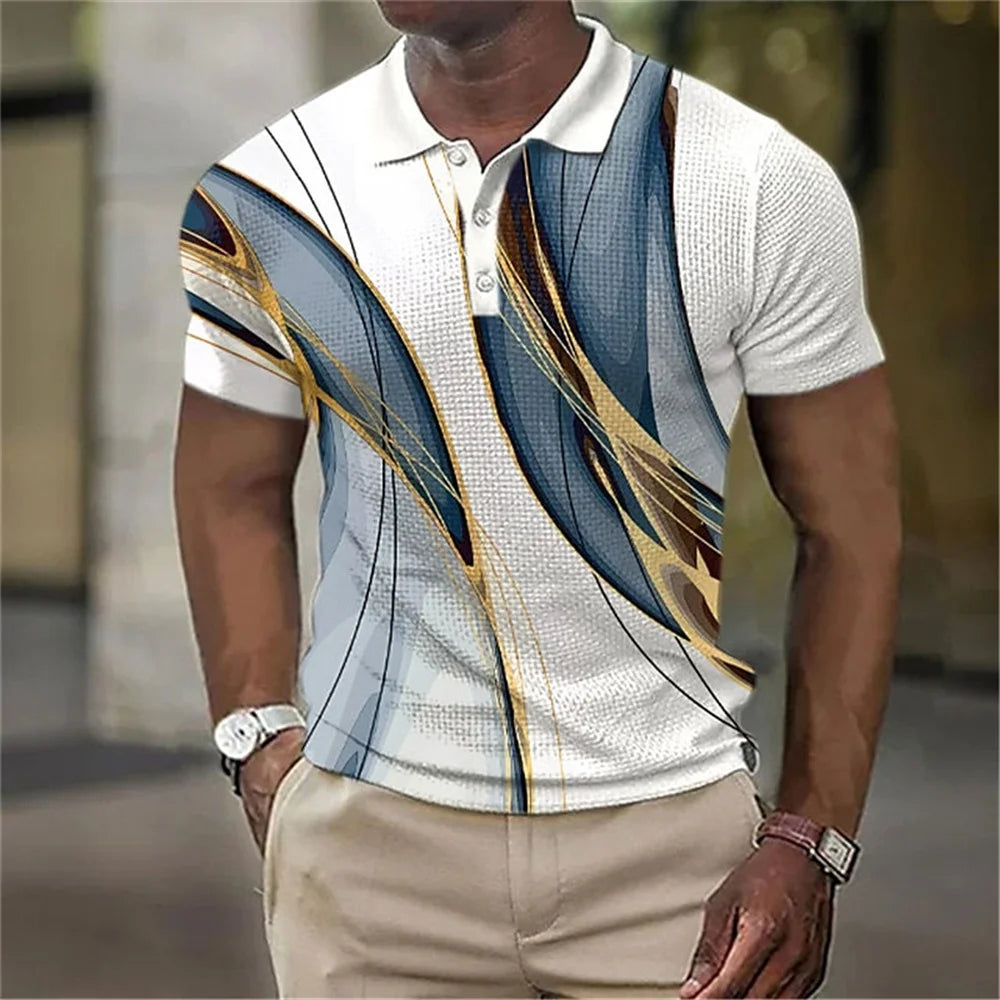 Polo Shirt Fashion Men'S Gradient Line Summer Short Sleeved T-Shirt Casual Daily Lapel Topt-Shirt Striped T-Shirt Men'S Clothing