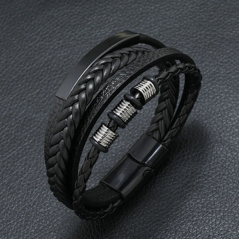 Fashion Trendy Men Leather Bracelets Fashion All-match Multi-layer Braided Leather Bracelets Scripture Compass Devil Eye