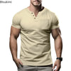 Short-sleeved V Neck T-shirts Fashion Simple Casual Pullover Tops Solid Breathable Sport Fitness Tees for Men