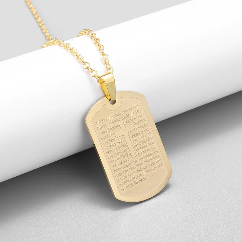 Hip Hop Military Style Stainless Steel Dog Tag Pendant Necklace for Men Women Gold Plated Personalized Id Card Name Jewelry