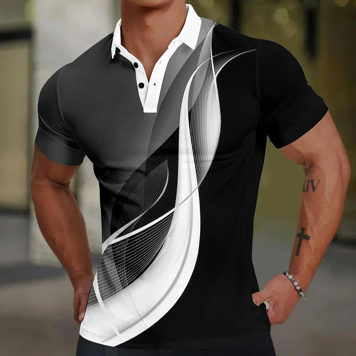 Men's Polo Shirt 3d Colorful Line Print Short Sleeve Polo T Shirts For Men Fashion Man Clothes Loose Oversized Golf Sport Shirts