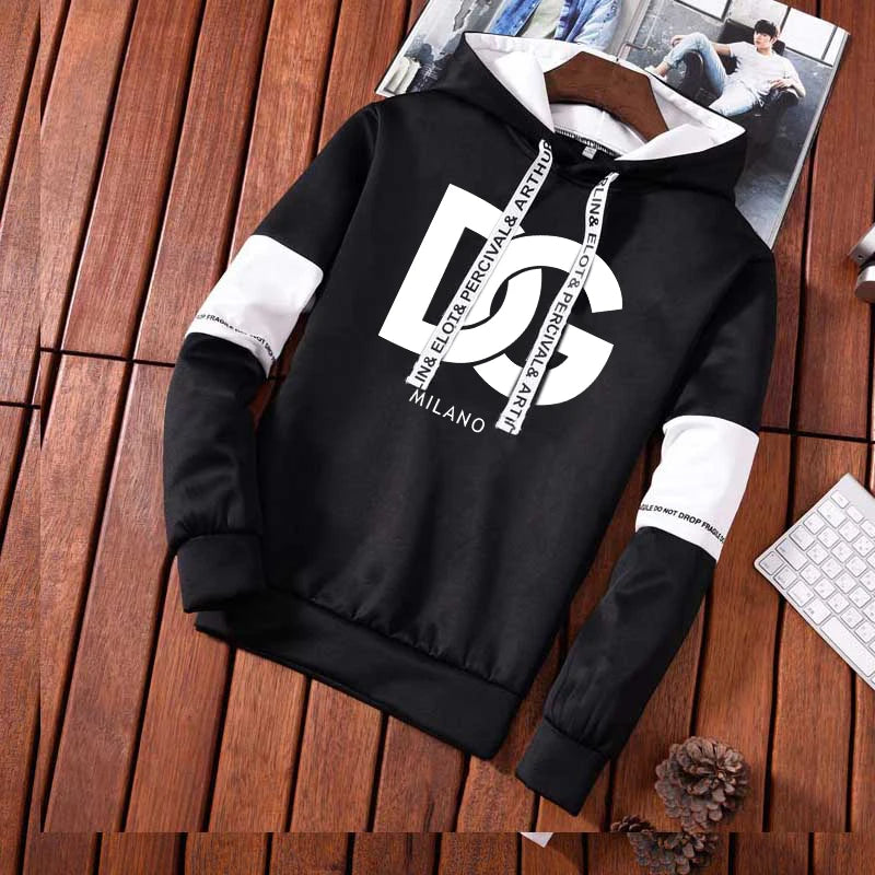 Letter Printed Hoodies Men's Graphic Drawstring Loose Tracksuit Top Trendy Hip Hop Hooded Pullover Male Outdoor Jogging Hoody