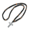 Obsidian Tiger-eye Beaded Necklace with Hematite Cross Pendant