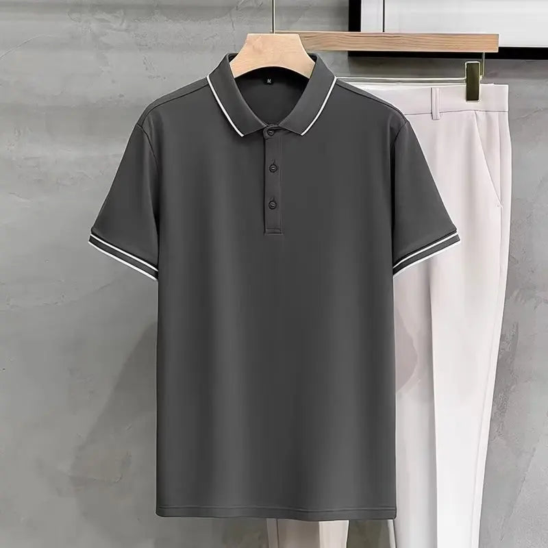 New Fashion Print Polo Shirt Men Korean Fashion Clothing White short Sleeve Casual Fit Slim Man Polo T Shirt Button Collar Tops