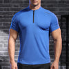 Men's Fitness Ice Silk Sports Tight Tops Running Training Dry Fit Short Sleeve with Half Zip Bodybuilding Tee Muscle Fit T-shirt