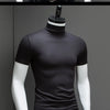 Fashion Men's Summer Korean Style Plus Size Harajuku T-Shirt Short Sleeve High Neck Turtleneck Slim Fit Luxury Clothing Male