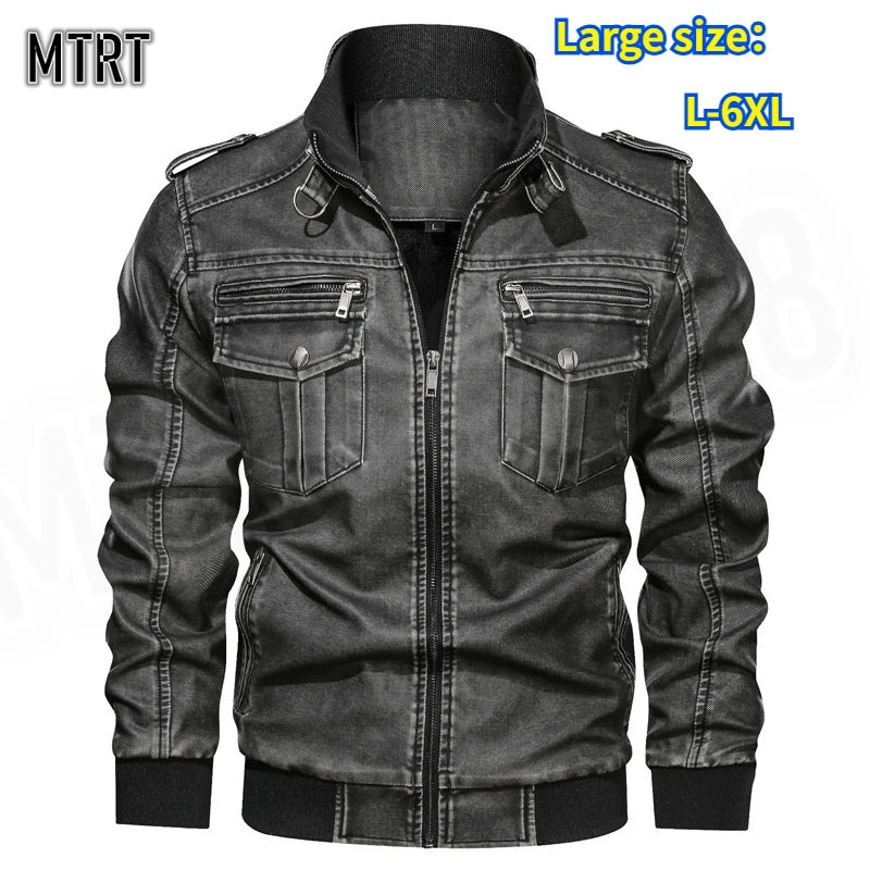 Motorcycle Riding Jacket Washed Retro Motorcycle Pu Leather Jacket Large Size Loose Multi-pocket Men's Leather Jacket