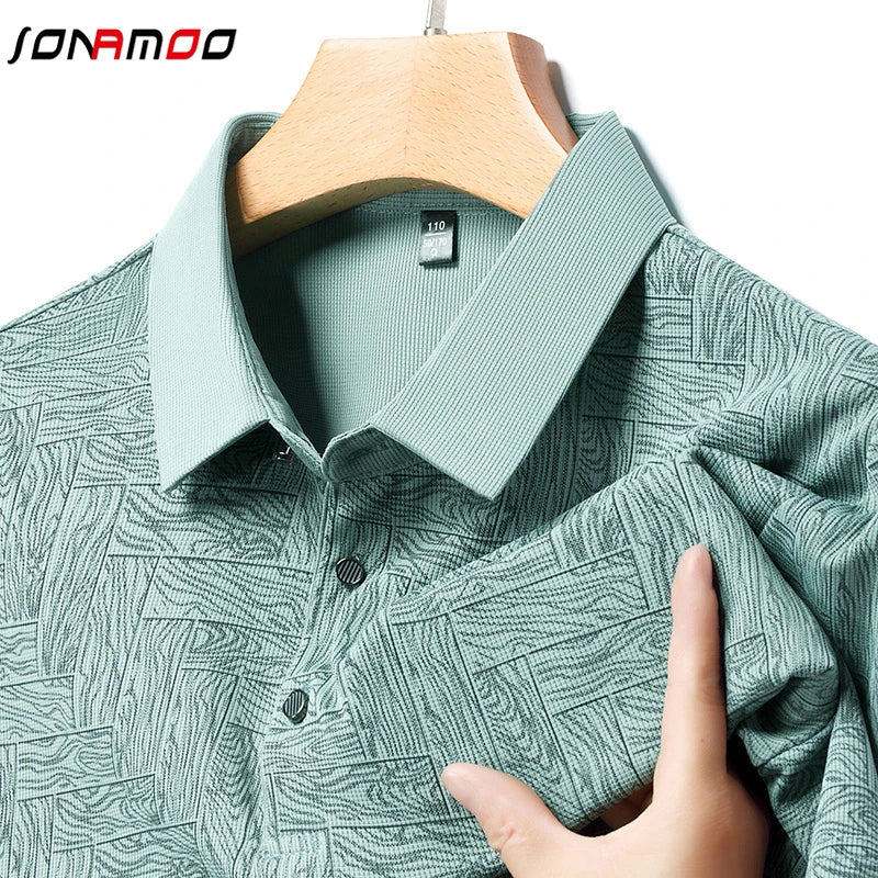 2025Summer New Men's Business Print Short Sleeved POLO Shirt Comfortable and Cool Casual Fashion T-shirt