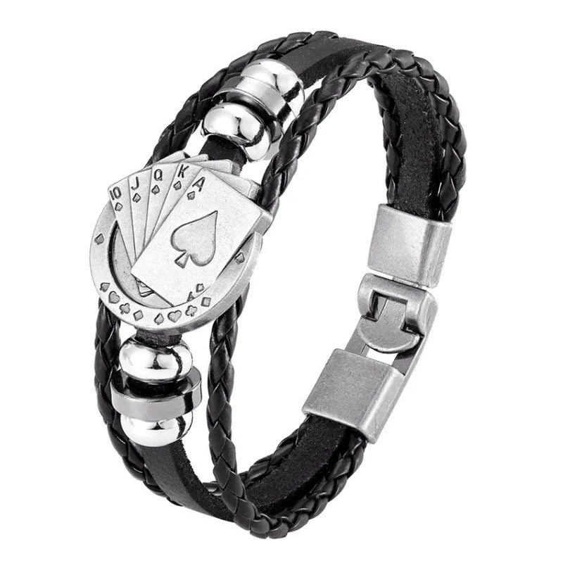 Vintage Multi-layer Leather Woven Poker Bracelet Charming Men's Bracelet New Fashion Hip-hop Punk Accessories Jewelry Wholesale