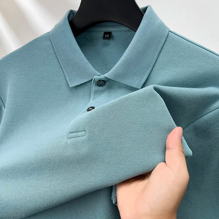 Durable 100% Cotton Men Polo Shirt,Autumn Leisure Long Sleeve, Breathable Lapels T-shirt, 16 Colors, Perfect for Golf and Sports