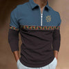 Mens Polo Shirts Retro Color Blocking Print Fashion Sport Lapel Golf Wear Men's T-Shirt Tops Casual Zipper Long Sleeve Clothing