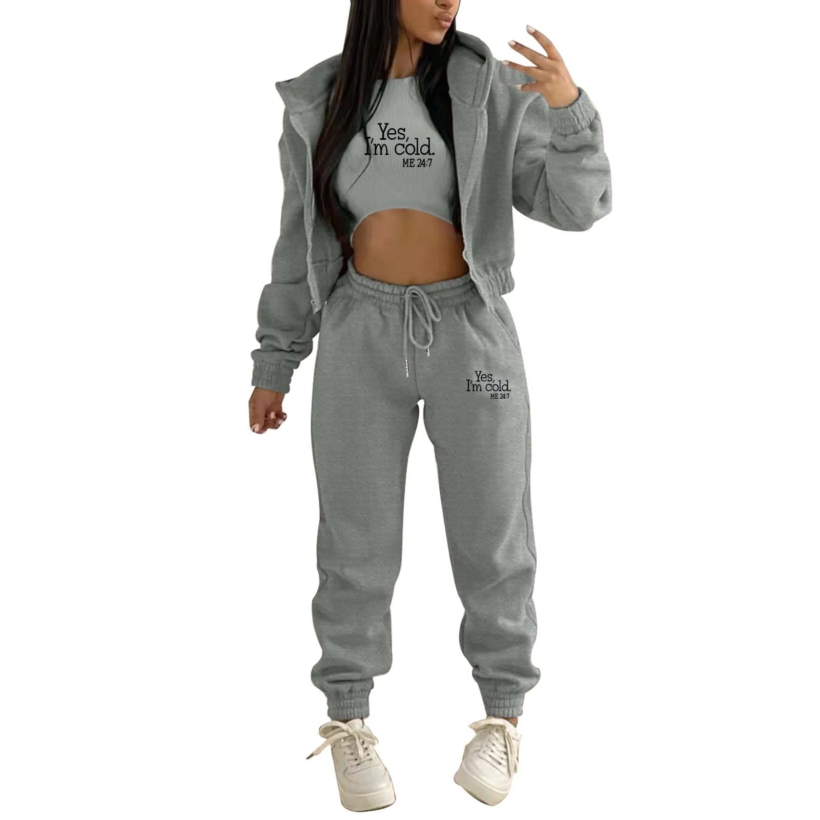 Fashion Winter Women Cotton Jogger Tracksuit Sweatpants And Hoodie Set And Letter Print Leisure Suit Three-Piece Set