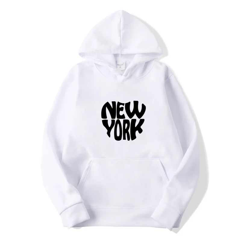 New York Print Hoodies Men Women Spring Autumn Loose Fleece Sweatshirts Harajuku Hooded Tops Sport Clothing