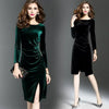 Dark Green Autumn Women's Solid V-neck Gold Velvet Three Quarter Sleeved Fishtail Skirt Spring Elegant and Stylish Dress