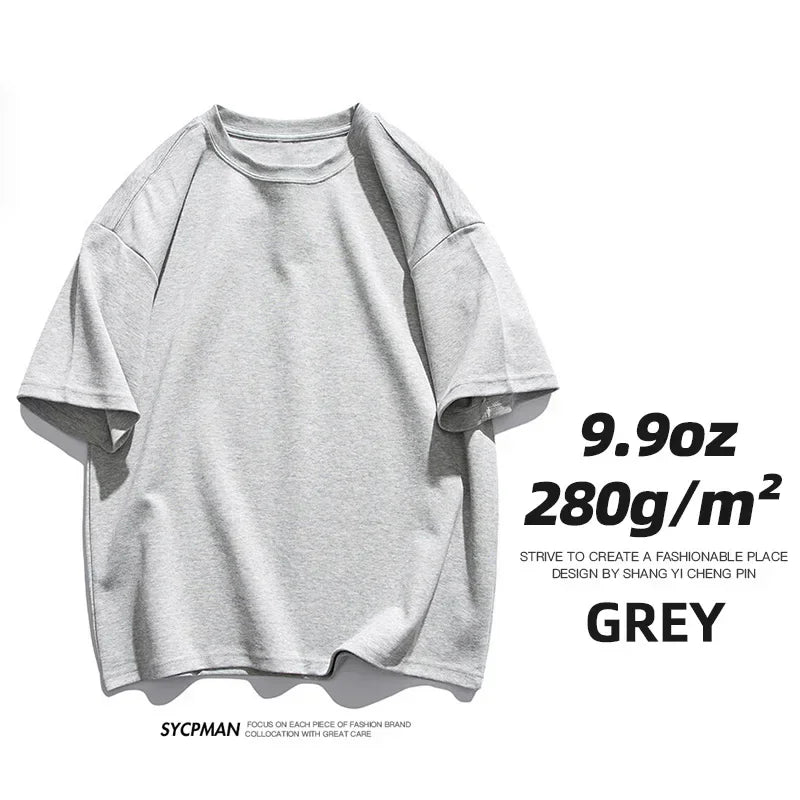 Sypcman Oversized T-Shirt 9.9oz 280 Grams Heavy High Qualtity Men Short Sleeve Tee Cotton Solid Color Customized OEM Streetwear