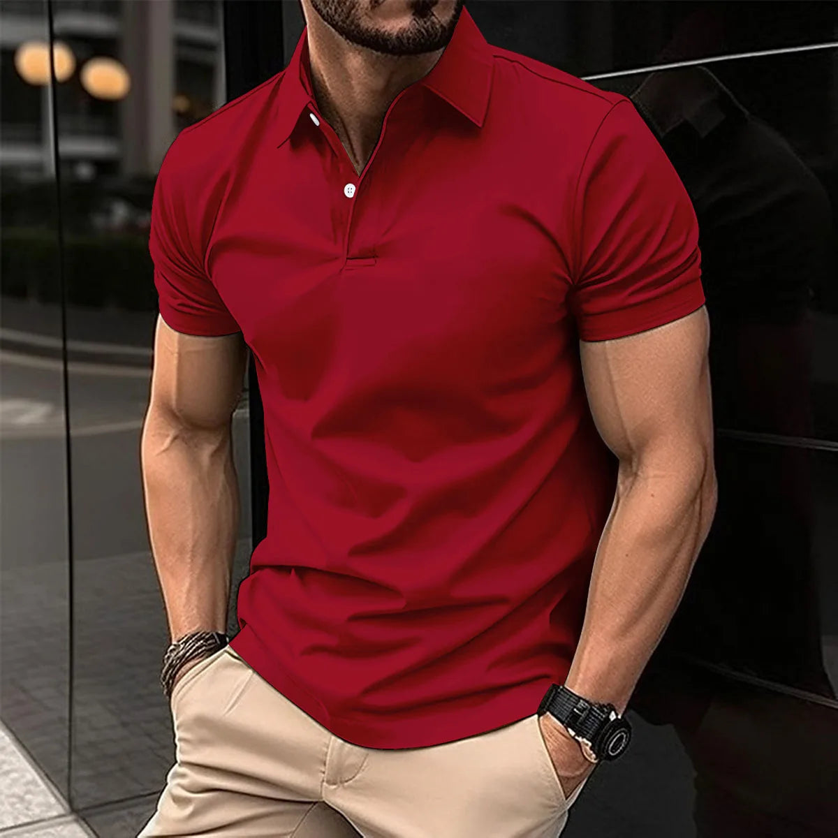 European Summer Best-Selling Men's Solid Color Polo Shirt, Men's T-Shirt, Comfortable Slim, Business Office, Golf Men's Clothing