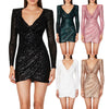 French V Neck Sequin Long Sleeved Dress With Backpacks And Hips Lace Formal Dresses for Women