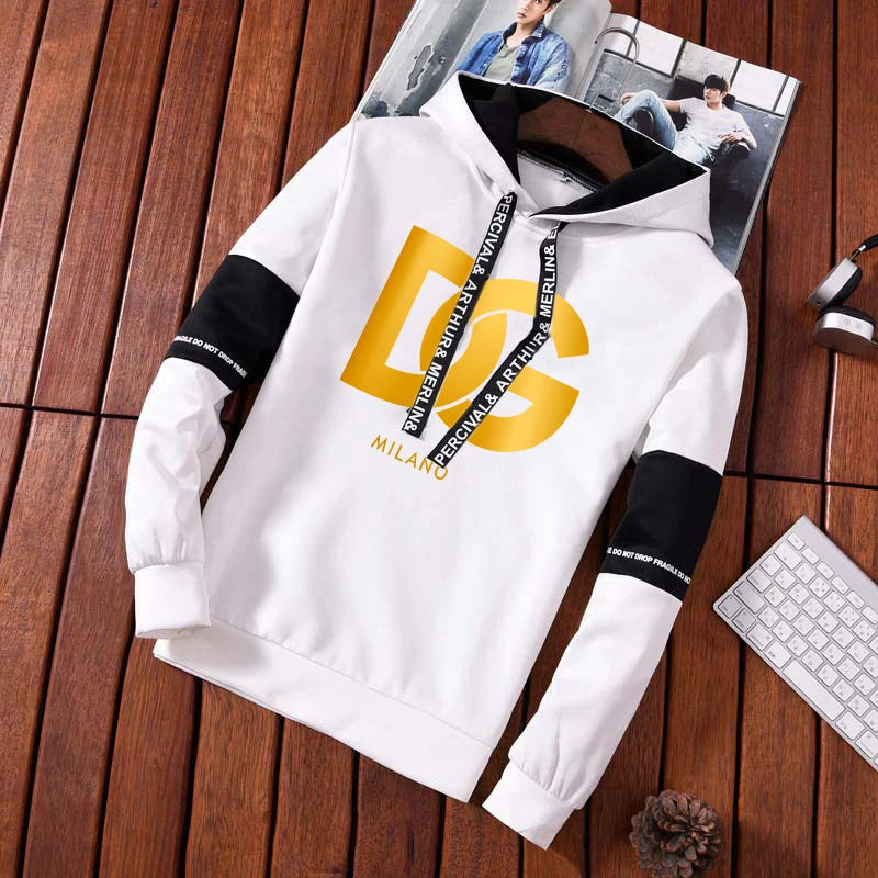 Letter Printed Hoodies Men's Graphic Drawstring Loose Tracksuit Top Trendy Hip Hop Hooded Pullover Male Outdoor Jogging Hoody