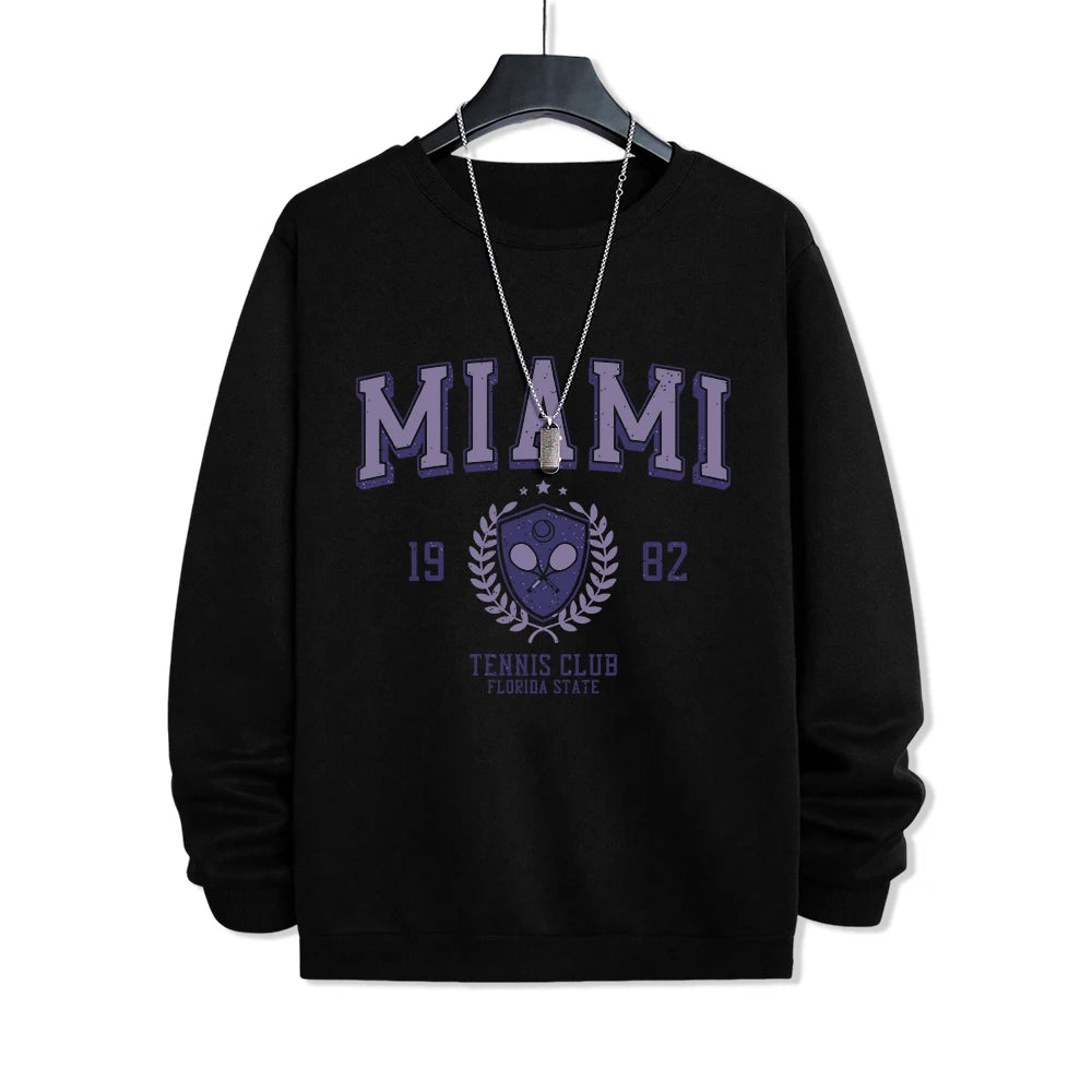 Miami Letter Pattern Printing Men Sweatshirt Casual Street Comfortable Pullover Fashion Hip Hop Tracksuit Autumn Warm Clothes