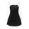 Summer Solid Off Shoulder Velvet Short Dress Women A-Line Spliced Strapless Mini Dresses 2024 High Waist Slim Club Dresses