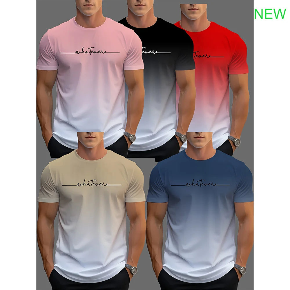 men's sports T-shirts, cool gradient 3D printed quick dry short sleeve fitness T-shirt, everyday casual sports top T-shirt