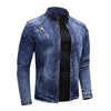 ABOORUN Fleece Denim Jacket Men Streetwear Motorcycle Biker Coats Slim fit Jackets Male Clothes