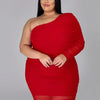 Woman Even Dress Chic and Elegant Plus Size Dresses Mesh One Shoulder Long-sleeve Sexy Short Dress Wholesale Bulk Dropshipping