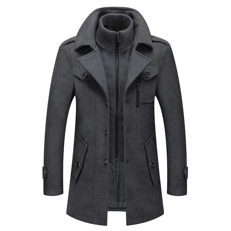 Men's Autumn/Winter Business Woolen Overcoat Fashionable Double Collar Anti-Cold Nestle Jacket Cross-Border Woolen Overcoat