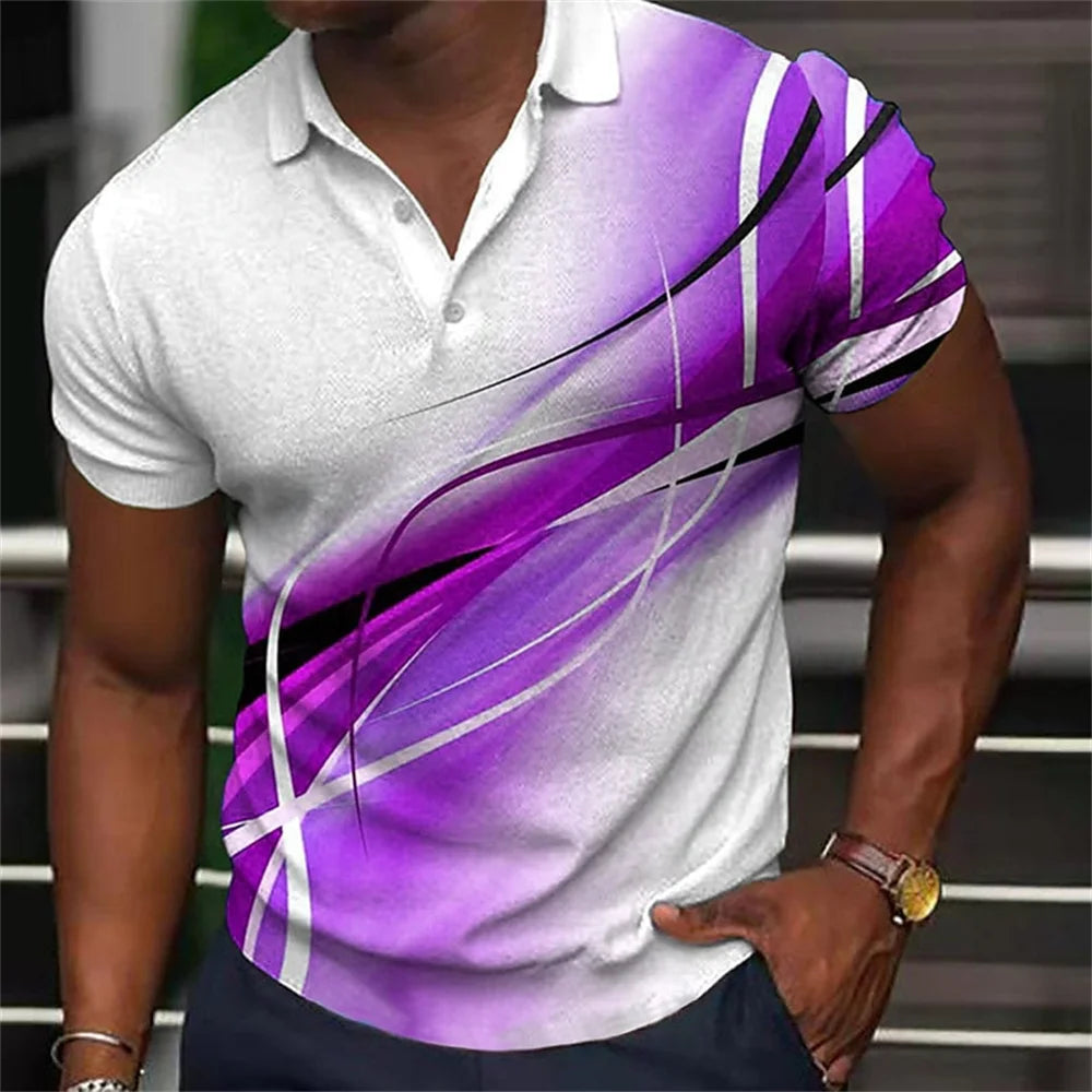 Polo Shirt Fashion Men'S Gradient Line Summer Short Sleeved T-Shirt Casual Daily Lapel Topt-Shirt Striped T-Shirt Men'S Clothing