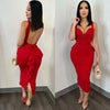 European V Neck Strap Solid Bodycon Dress Summer Casual Female Party Sexy Dresses Vestidos