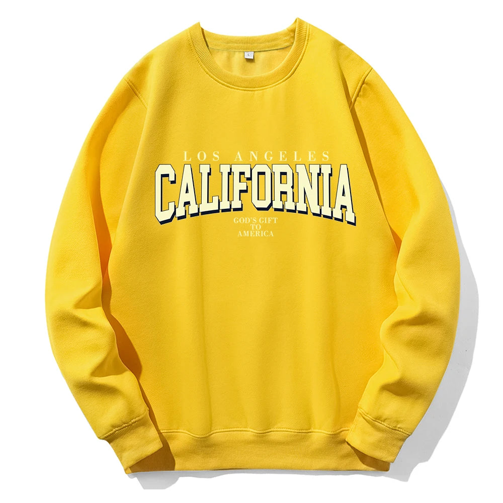 California Letter Printing Sweatshirt Men Fashion Street Clothes Vintage Fashion Tracksuit Casual Warm Round Neck Sportswear