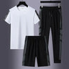 Ice Silk Sports Three Piece T-shirt Men's Short Sleeved Casual Set Long Pants Business Set ropa deportiva hombre