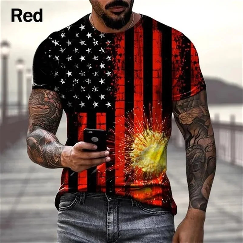 3d Printed USA Flag Graphic Tshirt For Men Personalized Hipster Short Sleeve Retro T Shirt Streetwear Mens Oversized Tee Tops