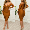 Z6805 Cross-Border New Women's Dress Sexy Off-Shoulder Pleated Backless Long Sleeve Autumn/Winter Fashion European American Styl