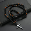 Obsidian Tiger-eye Beaded Necklace with Hematite Cross Pendant