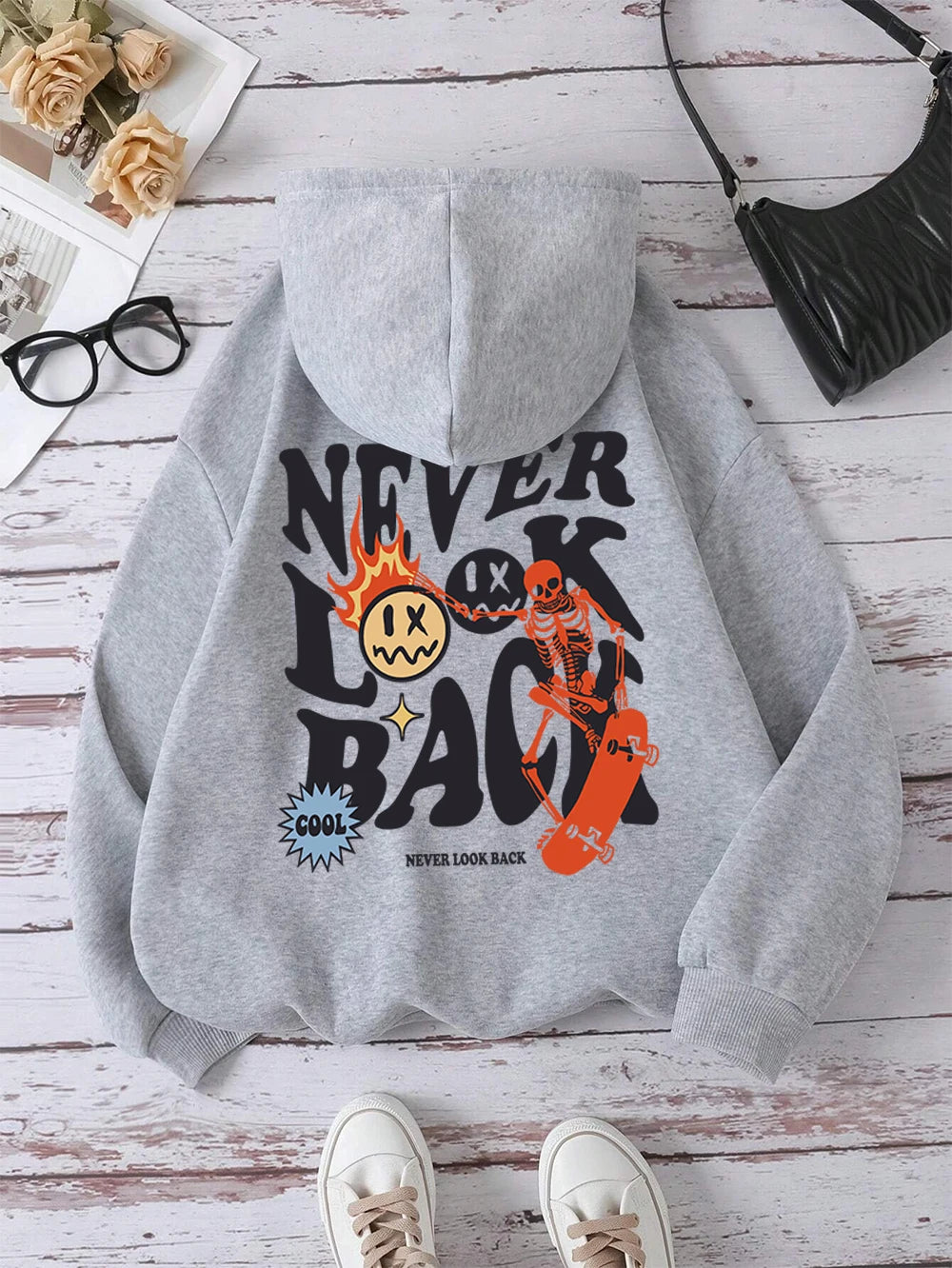 Never Look Back Creative Smile Skull Hoodies Men Women Warm Comfortable Sweatshirt Loose Hip Hop Street Clothes Loose Hoody