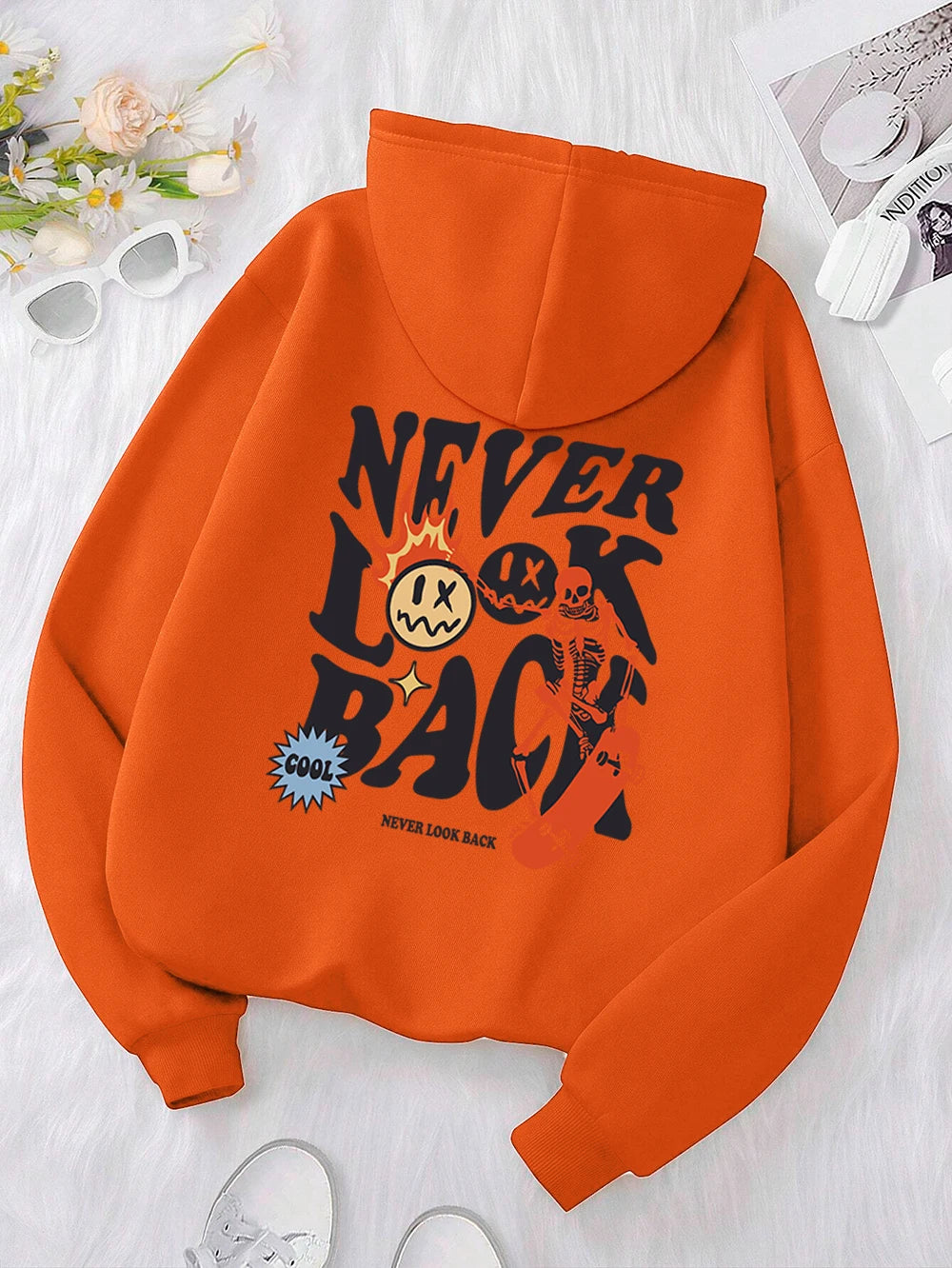 Never Look Back Creative Smile Skull Hoodies Men Women Warm Comfortable Sweatshirt Loose Hip Hop Street Clothes Loose Hoody