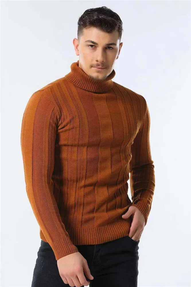 AIOPESON Slim Fit Pullovers Turtleneck Men Casual Basic Solid Color Warm Striped Sweater Mens New Winter Fashion Sweaters Male