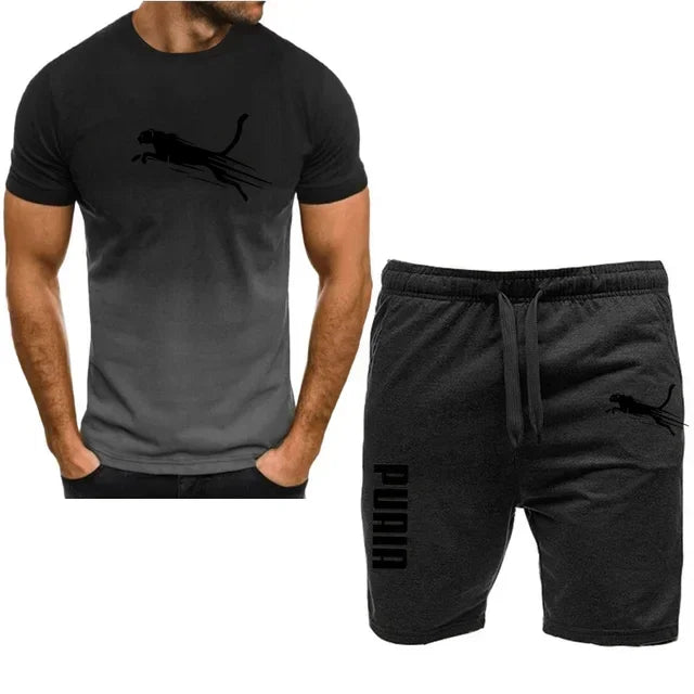 sportswear fitness set running suit casual T-shirt+shorts set breathable jogging sportswear 2-piece set for men