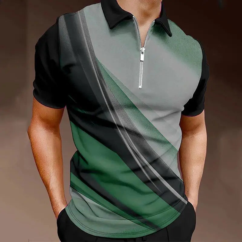 European and American new men's lapel golf polo shirt casual fashion business T-shirt gradient 3D printed short sleeved