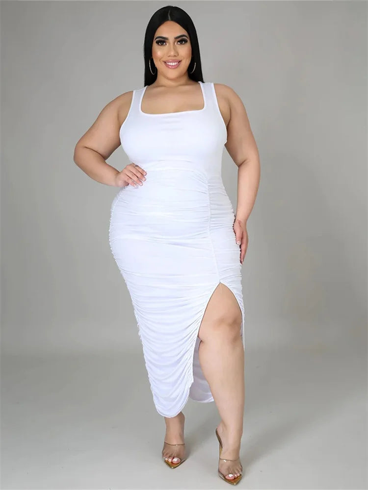 Wmstar Plus Size Dresses for Women Clothing Solid Bodycon Stretch Draped Maxi Dress Slip Outfits Wholesale Dropshipping L-4XL