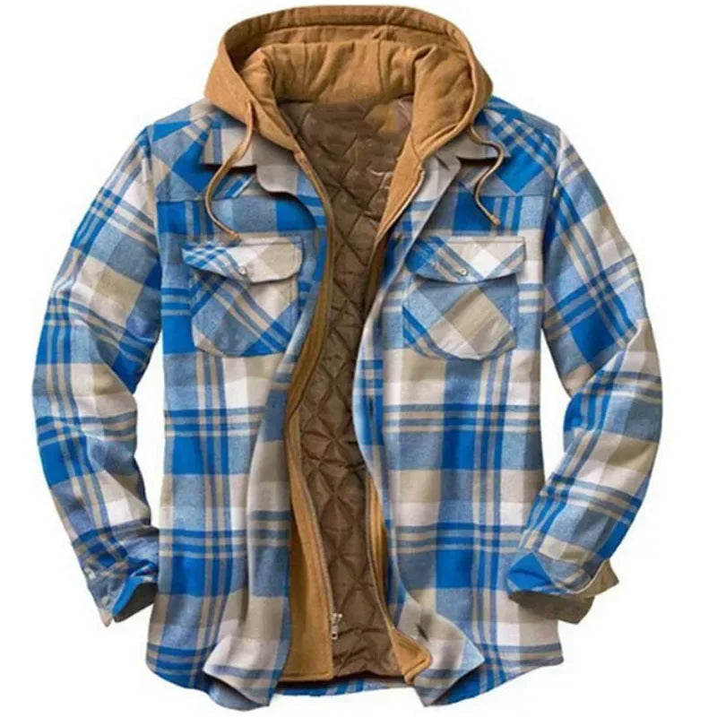 Mens Long Sleeve Winter Hooded Coats Fleece Lined Flannel Plaid Shirts Jacket Button Down Sherpa Jackets with Hood