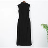 Elegant High Collar A-line Maxi Dress For Women Fashion Solid Pleated Slim Long Dresses New Lady Evening Party Prom Gowns