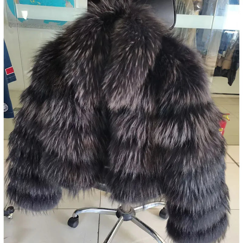 Maomaokong Real Fur Jacket  Women Winter Short Natural real Fox Fur Lady Zipper Fur Coat Female Warm Jacket  with Collar