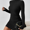 New Sexy Mini Dress For Women Autumn Black Solid Turtleneck Long Sleeves Sheath Dress Club Elegant Bodycon Party Dresses Female