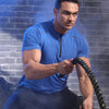 Men's Fitness Ice Silk Sports Tight Tops Running Training Dry Fit Short Sleeve with Half Zip Bodybuilding Tee Muscle Fit T-shirt